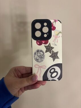 iPhone 15 Pro White Phone Case with Cherry & Star Design